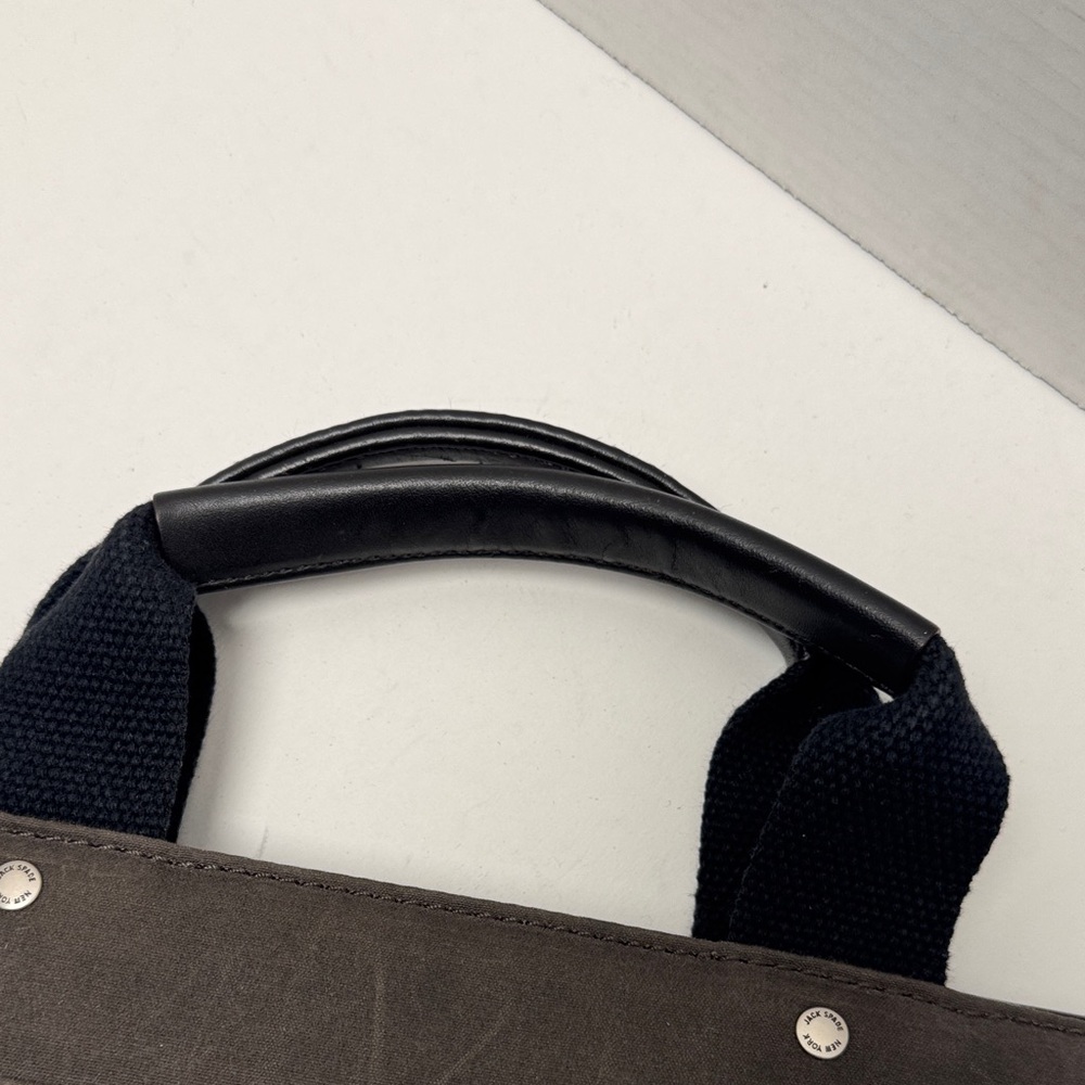 JACK SPADE Waxwear Brown Canvas Black Leather Slim Briefcase Shoulder Strap EUC - Picture 16 of 16